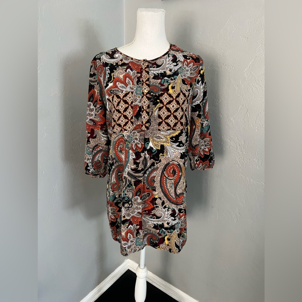 Fig and Flower Anthropologie Women's Tunic Shirt Dress Pullover Pockets Size L